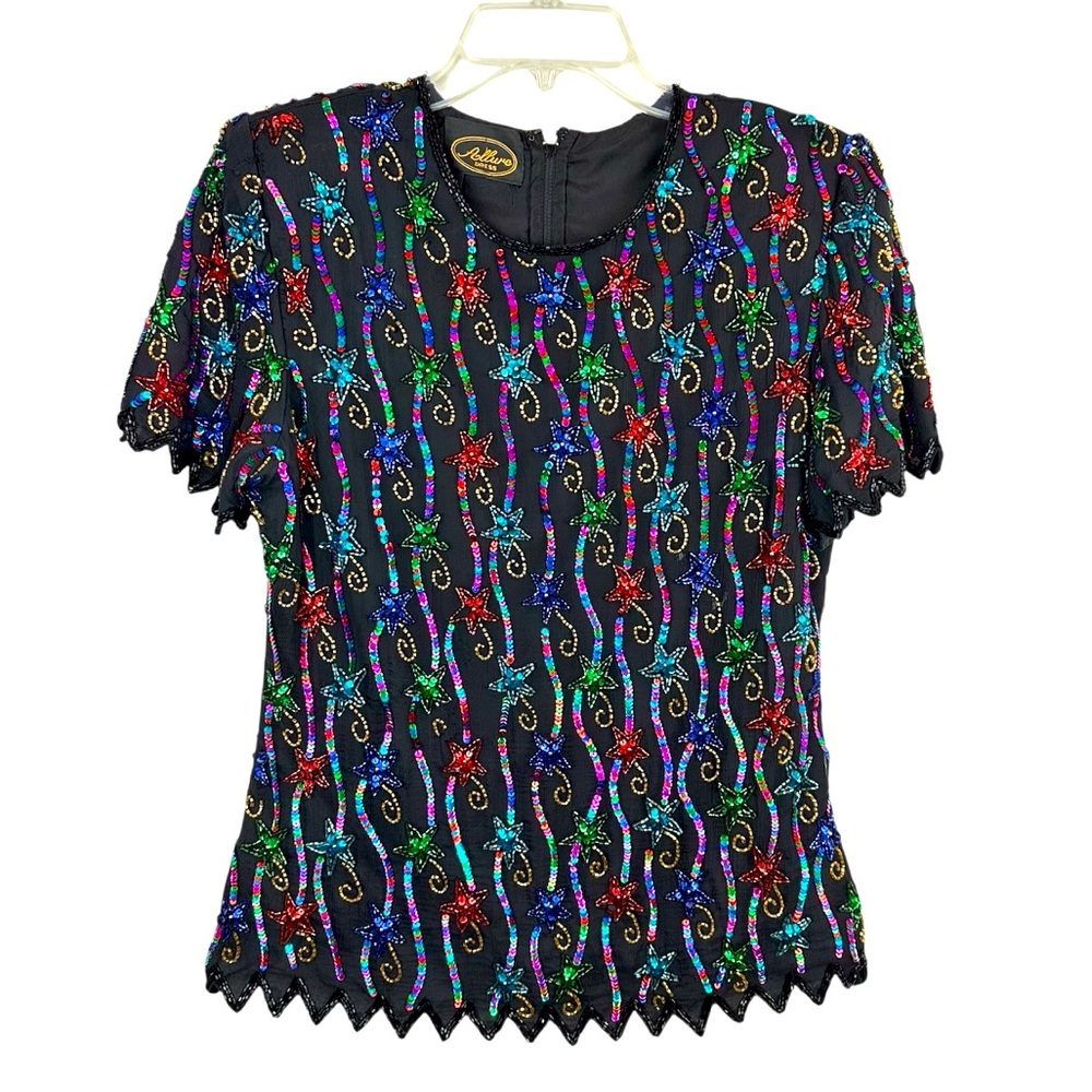 Vintage Beaded Sequin Star Top M - Picture 1 of 11